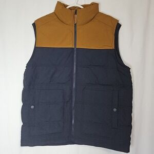 Puffer Vest Mens Medium Navy Blue Mustard Excellent Down Fill Alpine Design Gorp